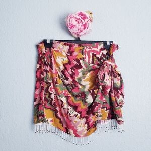 Zara Abstract Beaded Wrap Skirt